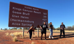 Kitana, Connie, Nolene, and Shirleen having a quick break on the way out to Kings Canyon Resort.