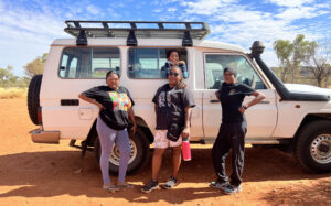 Home time! Kitana, Connie, Shirlene, and Nolene ready for the drive back to Mparntwe/Alice Springs.