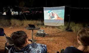 Movie night at Kings Canyon Resort – we just projected onto a bedsheet in the bush.